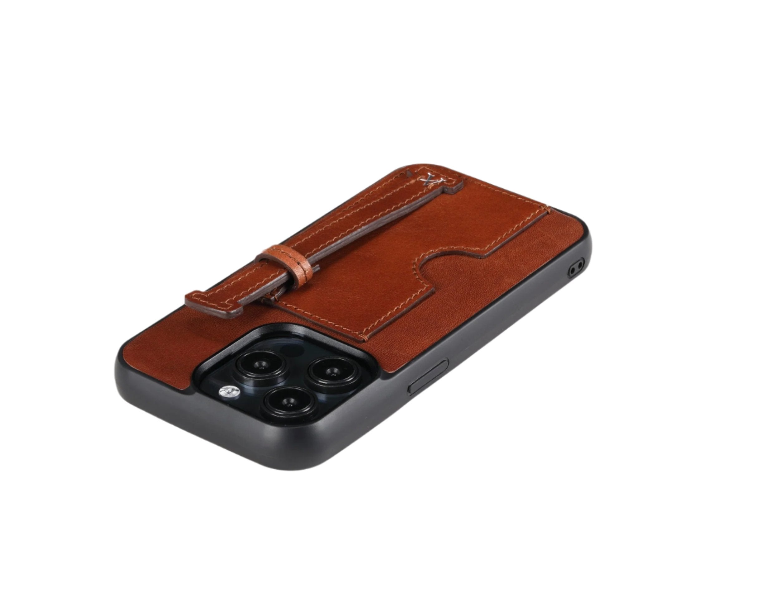 Leather Card Holder Finger Loop Case for iPhone 15 Pro Max Ultra Protective with Stand - Affluent