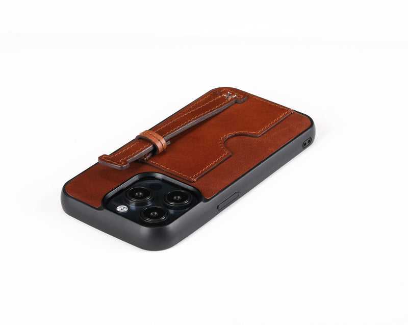 Leather Card Holder Finger Loop Case for iPhone 15 Pro Max Ultra Protective with Stand - Affluent