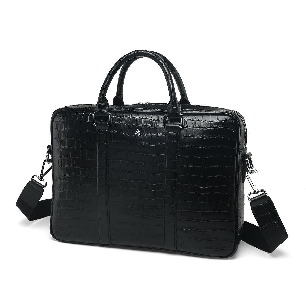 Leather Briefcase (Black Croc) - Affluent