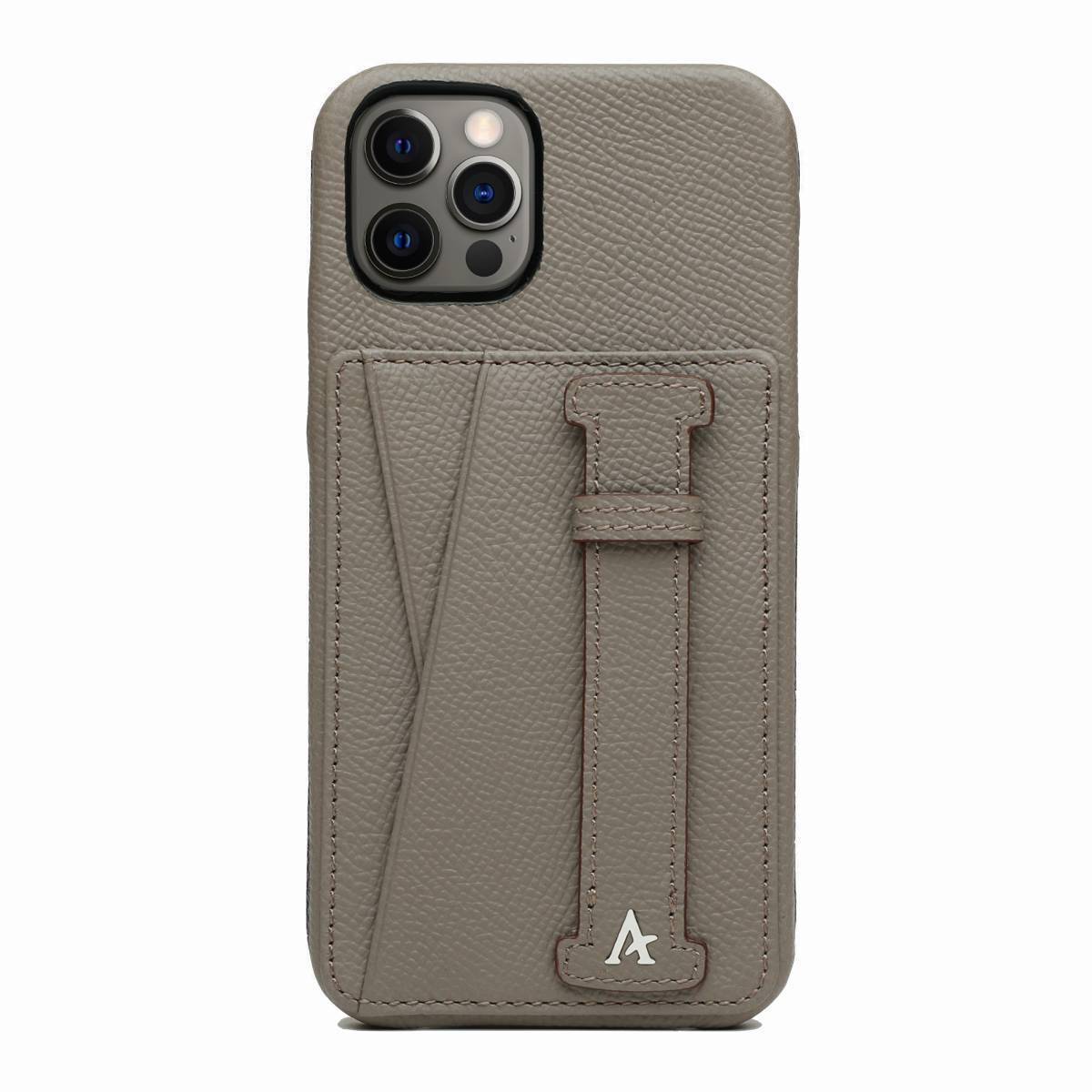 Leather iPhone 12 Pro Max Card Slot Finger Loop Case - Affluent