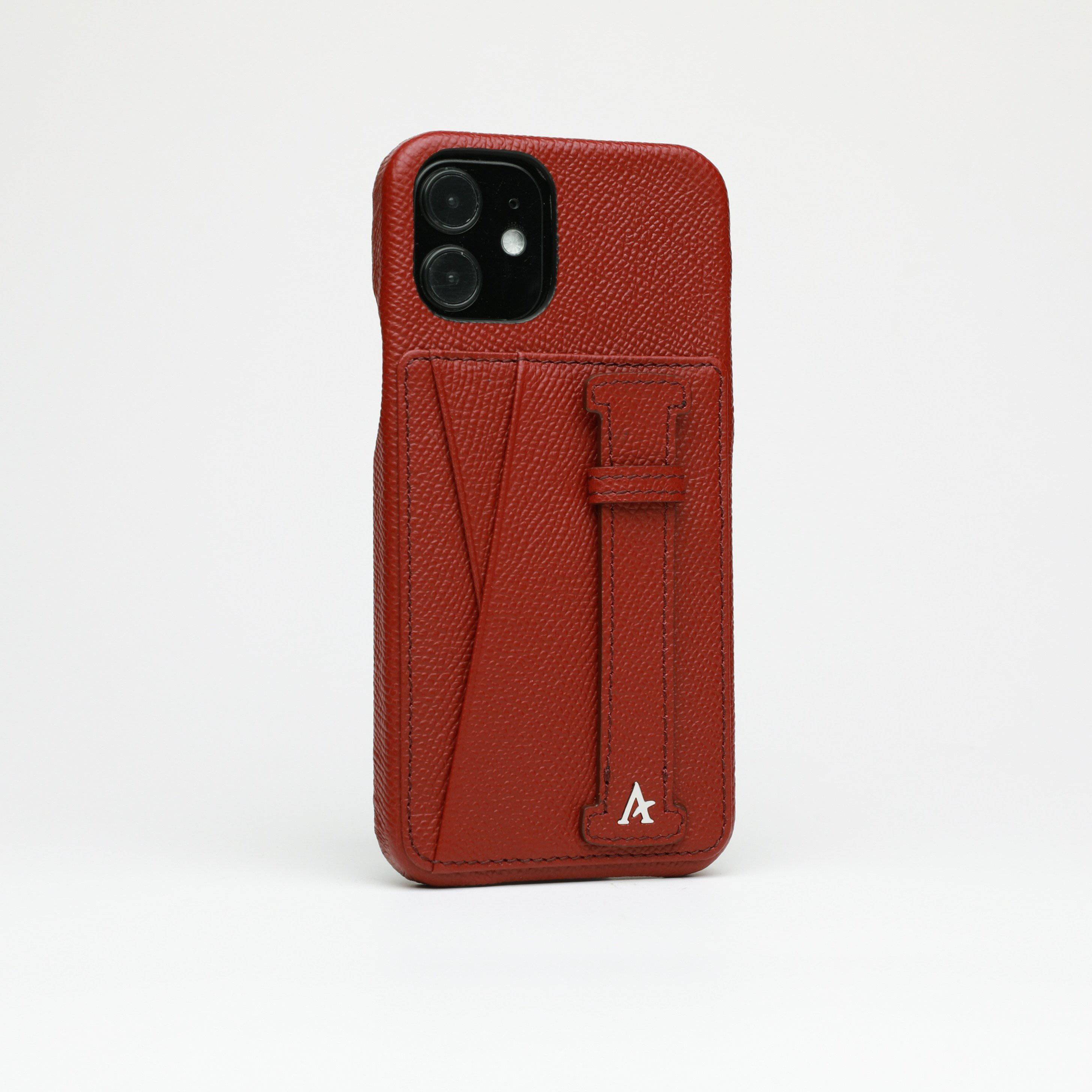 Leather iPhone 12/12 Pro Card Slot Finger Loop Case - Affluent
