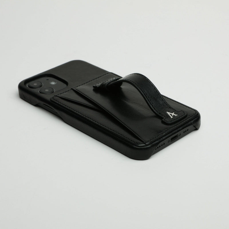Leather iPhone 12/12 Pro Card Slot Finger Loop Case (Natural) - Affluent