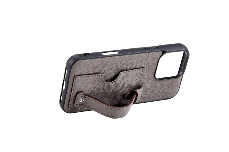 Leather Card Holder Finger Loop Case for iPhone 16 Pro Max Ultra Protective with Stand