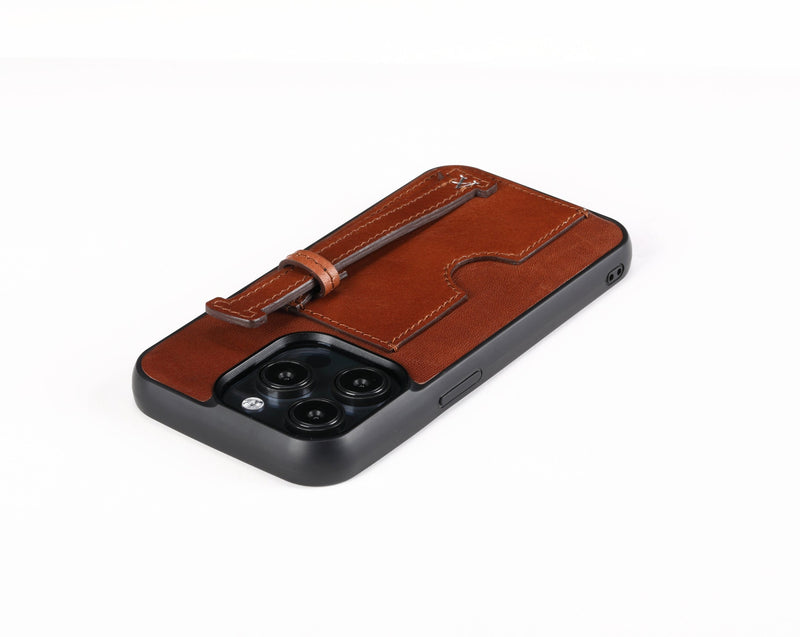 Leather Card Holder Finger Loop Case for iPhone 15 Pro Ultra Protective with Stand - Affluent