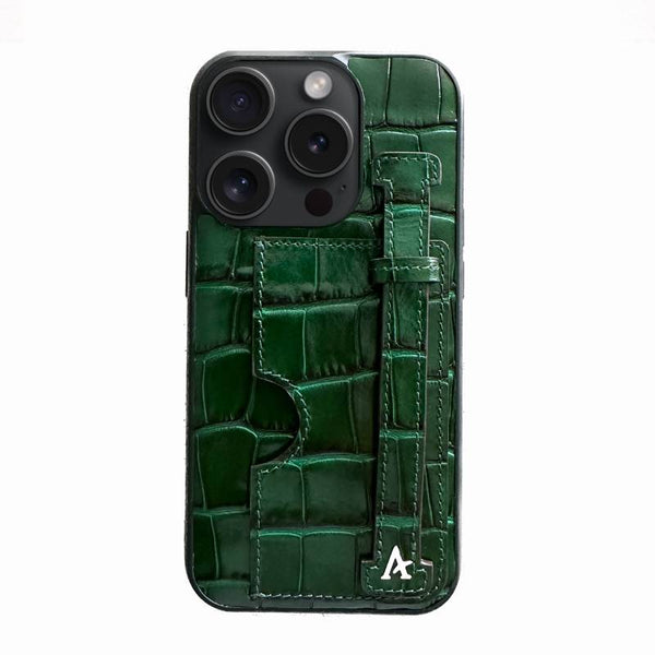 Leather Card Holder Finger Loop Case for iPhone 15 Pro Max Ultra Protective with Stand - Affluent