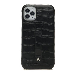 Leather Finger Loop iPhone 11 Pro Max Case (Croc) - Affluent