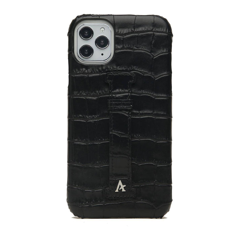 Leather Finger Loop iPhone 11 Pro Case (Croc) - Affluent