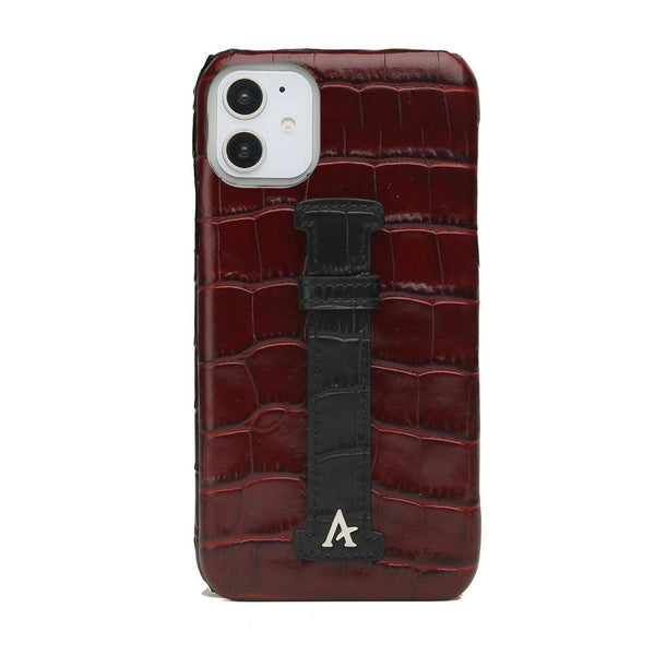 Leather Finger Loop iPhone 11 Case (Croc) - Affluent