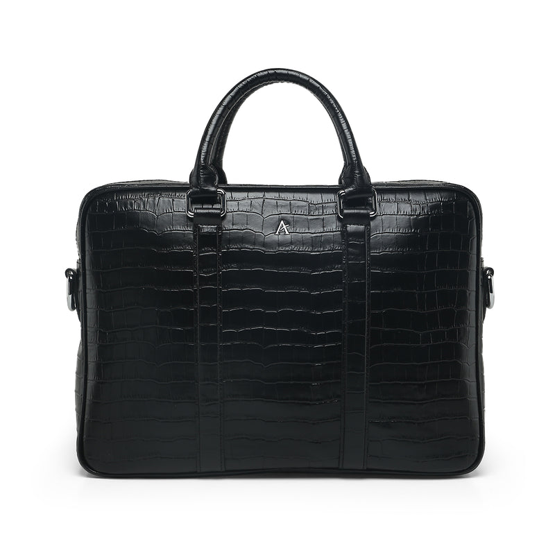 Leather Briefcase (Black Croc) - Affluent