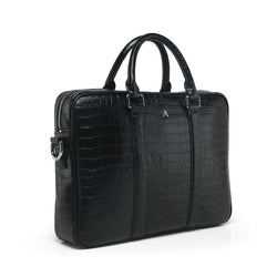 Leather Briefcase (Black Croc) - Affluent