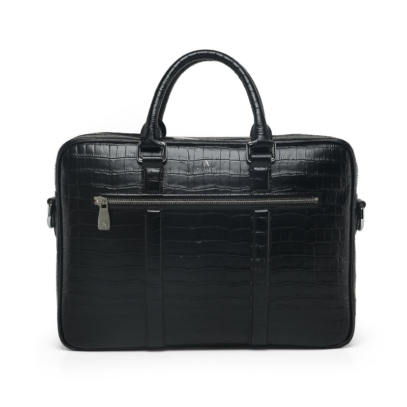 Leather Briefcase (Black Croc) - Affluent