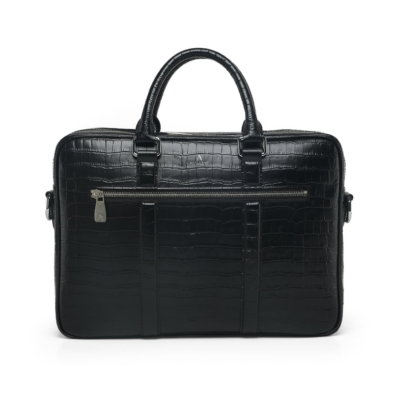 Leather Briefcase (Black Croc) - Affluent