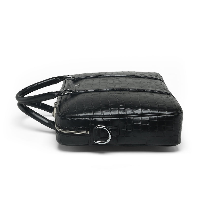 Leather Briefcase (Black Croc) - Affluent