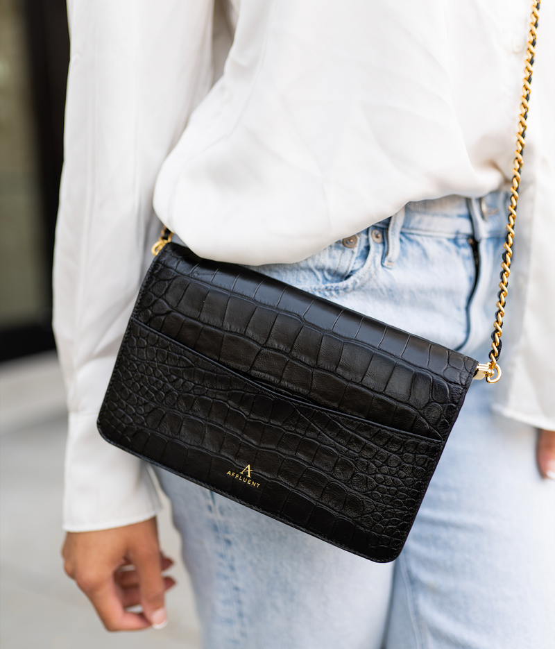 Leather sales chain handbag