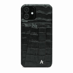 Leather iPhone 12 Mini Card Slot Finger Loop Case (Croc) - Affluent