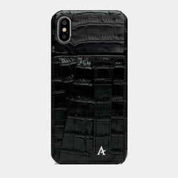 Leather iPhone XS Max Card Slot Finger Loop Case (Croc) - Affluent