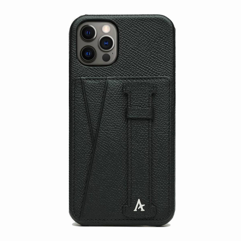 Leather iPhone 11 Pro Card Slot Finger Loop Case - Affluent