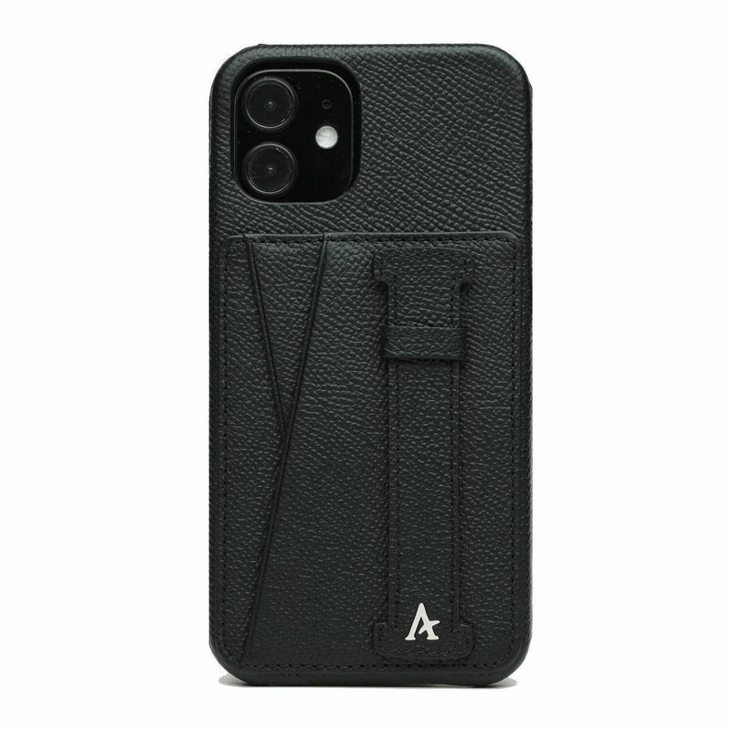 Leather iPhone 12 Mini Card Slot Finger Loop Case - Affluent