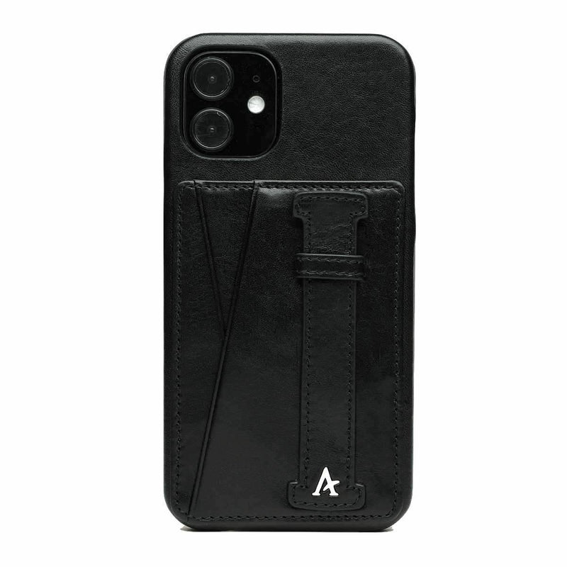 Leather iPhone 12 Mini Card Slot Finger Loop Case (Natural) - Affluent