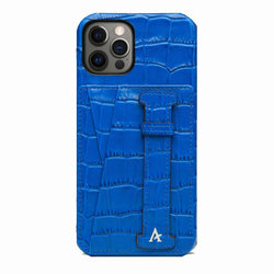 Leather iPhone 12 Pro Max Card Slot Finger Loop Case (Croc) - Affluent