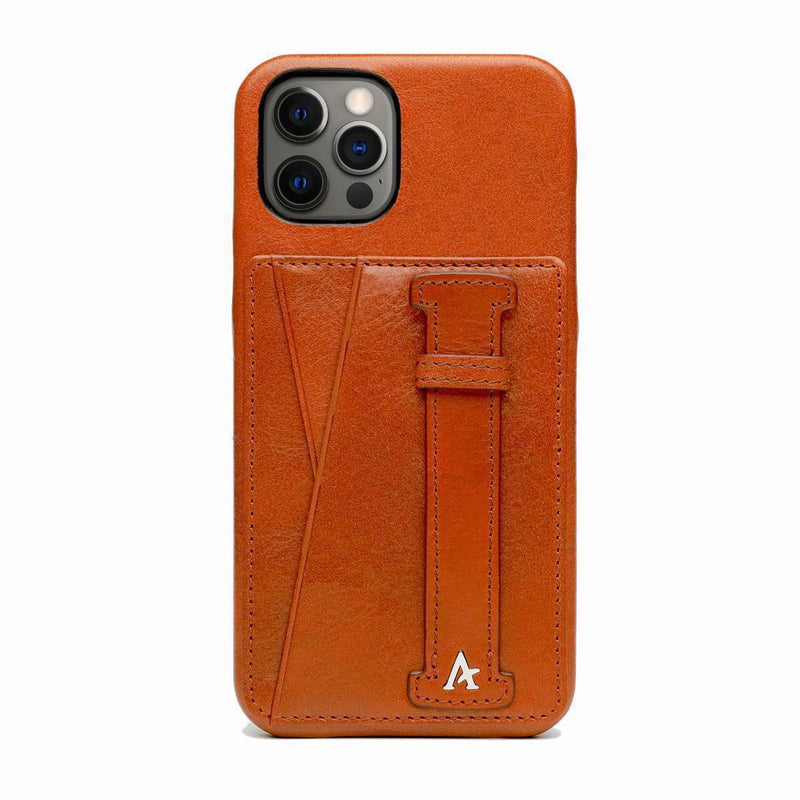 Leather iPhone 13 Pro Card Slot Finger Loop Case - Affluent