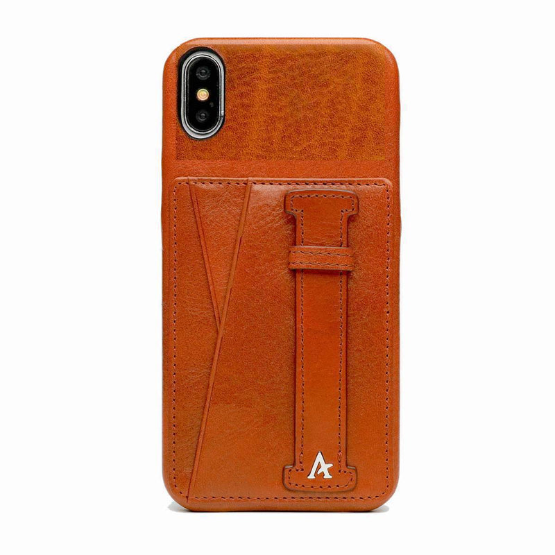 Leather iPhone X/Xs Card Slot Finger Loop Case (Natural) - Affluent