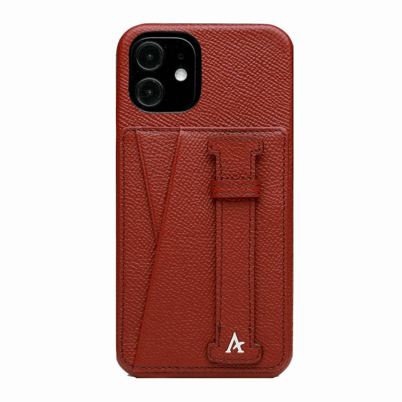 Leather iPhone 12 Mini Card Slot Finger Loop Case - Affluent