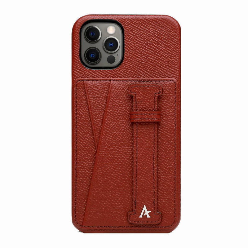 Leather iPhone 12 Pro Max Card Slot Finger Loop Case - Affluent