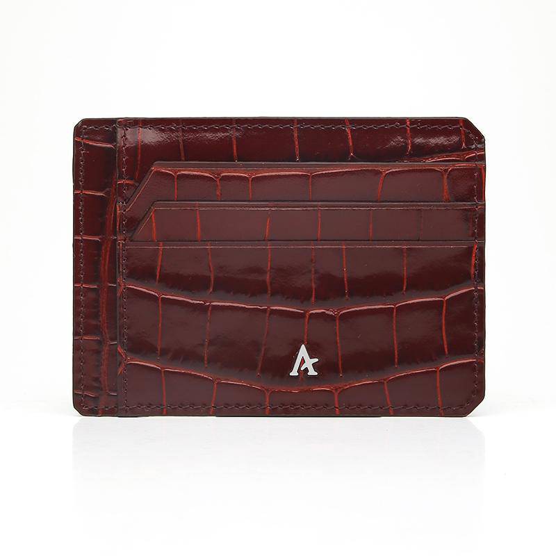 Slim Leather Card Holder (Croc) - Affluent