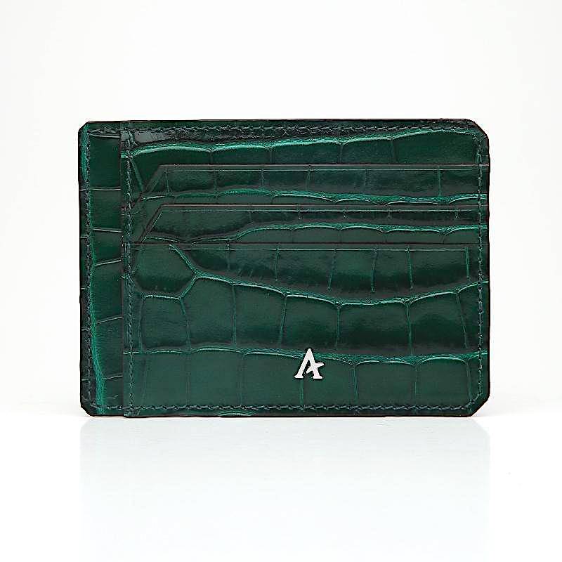 Slim Leather Card Holder (Croc) - Affluent