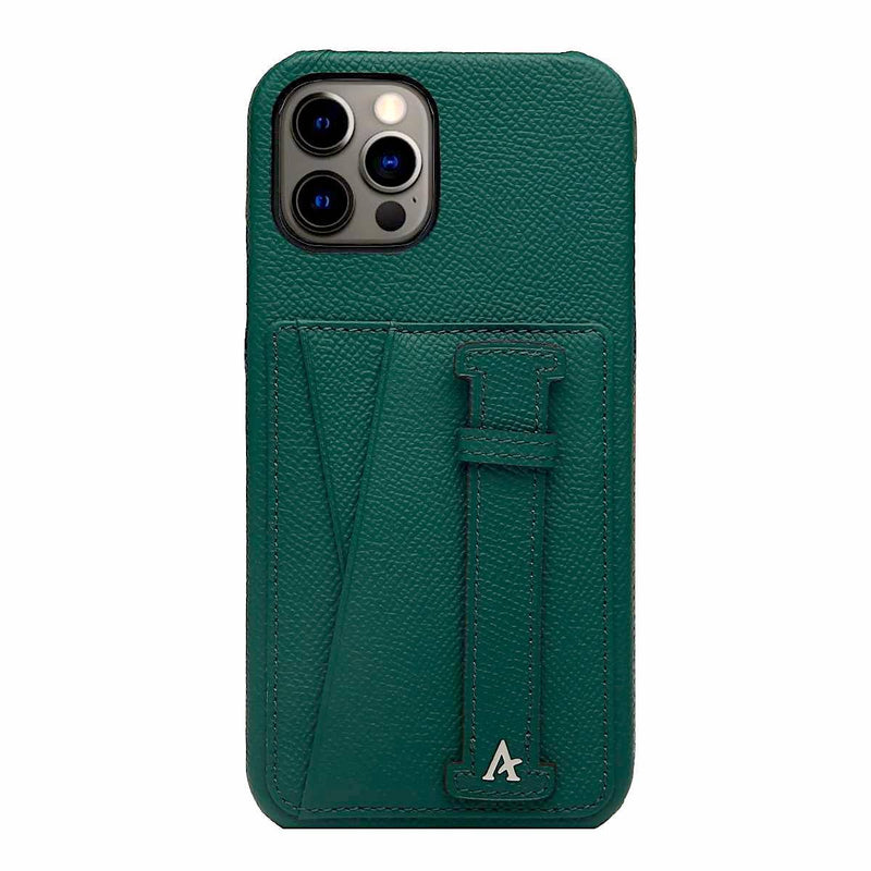 Leather iPhone 12 Pro Max Card Holder Finger Loop Case