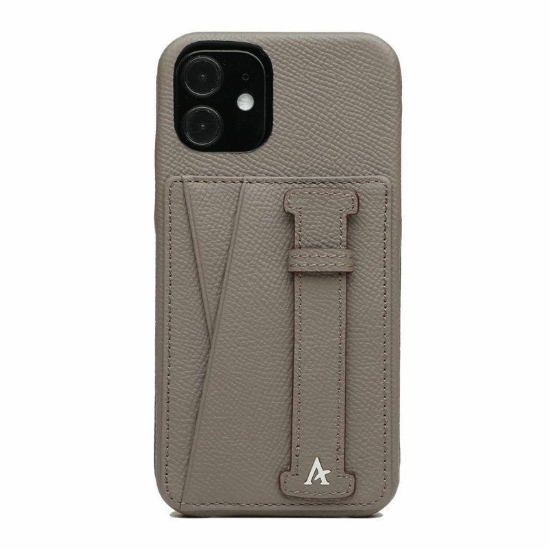 Leather iPhone 12 Mini Card Slot Finger Loop Case - Affluent