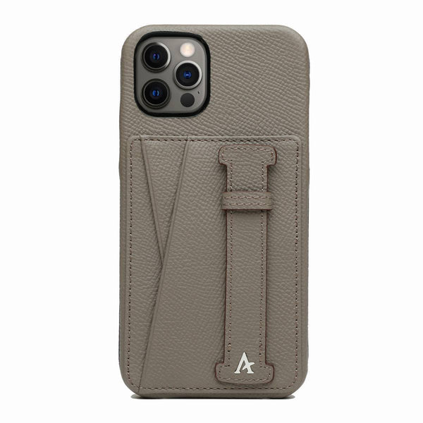 Leather iPhone 12 Pro Max Card Slot Finger Loop Case - Affluent