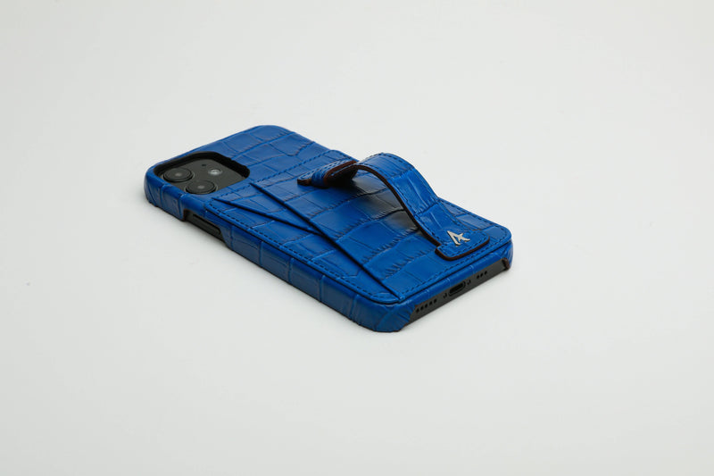 Leather iPhone 11 Pro Card Slot Finger Loop Case (Croc) - Affluent