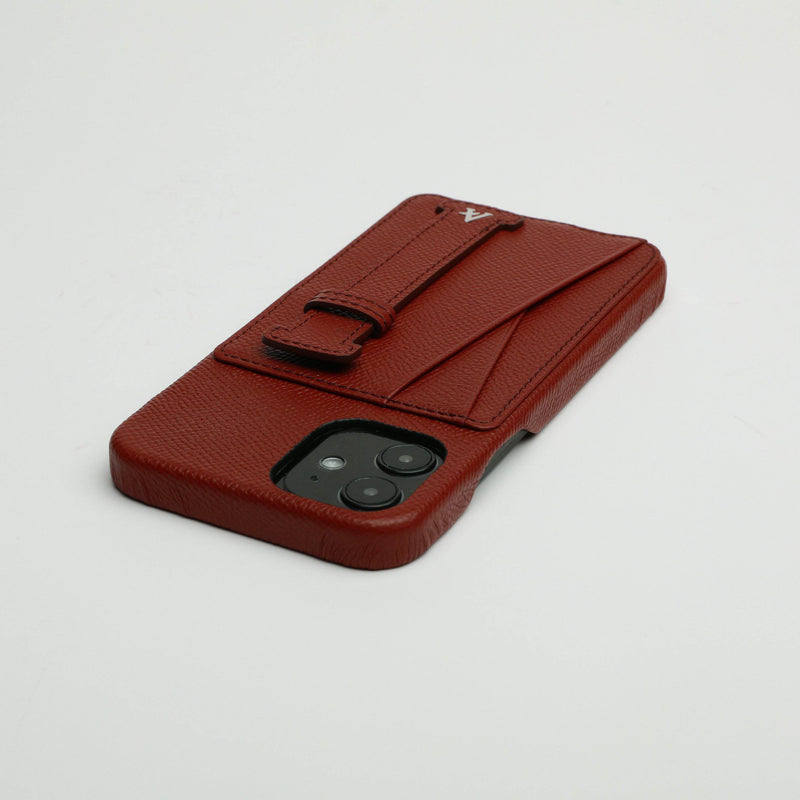 Leather iPhone 12 Mini Card Slot Finger Loop Case - Affluent