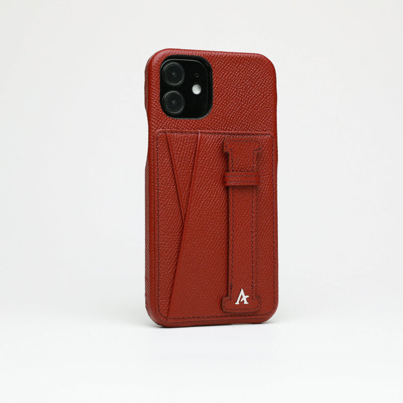 Leather iPhone 12 Mini Card Slot Finger Loop Case - Affluent