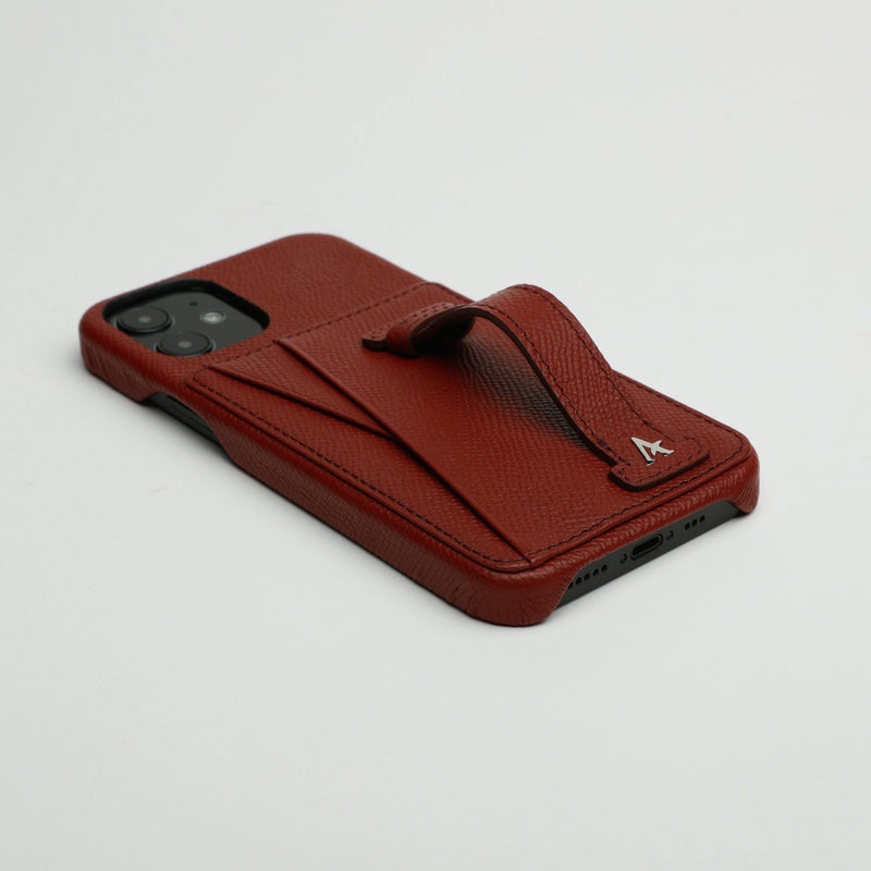Leather iPhone 12 Mini Card Slot Finger Loop Case - Affluent
