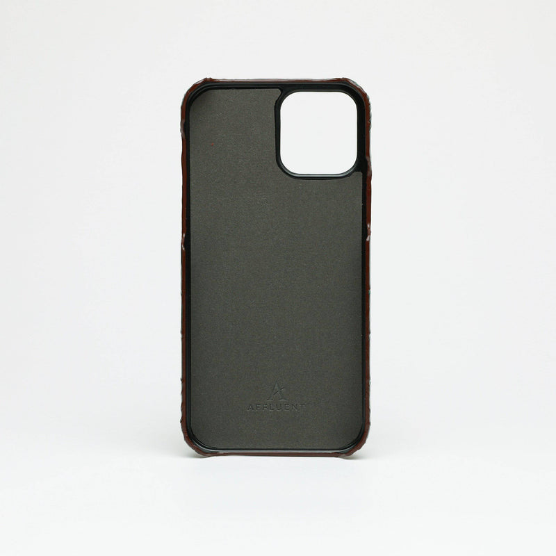 Leather iPhone 12 Mini Card Slot Finger Loop Case (Croc) - Affluent