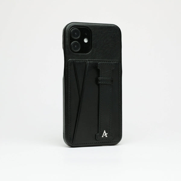 Leather iPhone 12 Mini Card Slot Finger Loop Case (Natural) - Affluent
