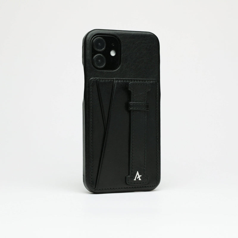Leather iPhone 12 Mini Card Slot Finger Loop Case (Natural) - Affluent