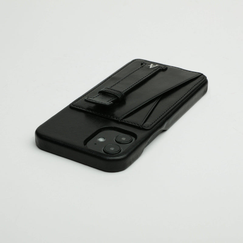 Leather iPhone 12 Mini Card Slot Finger Loop Case (Natural) - Affluent