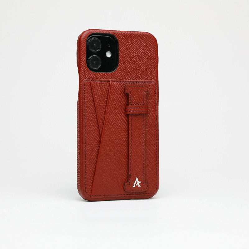 Leather iPhone 12 Pro Max Card Slot Finger Loop Case - Affluent