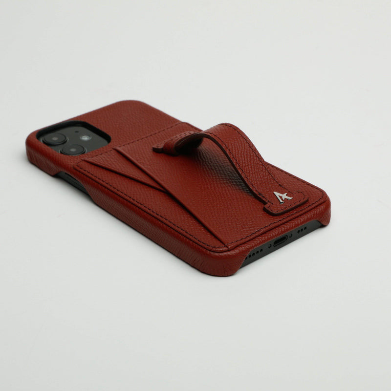 Leather iPhone 12 Pro Max Card Slot Finger Loop Case - Affluent