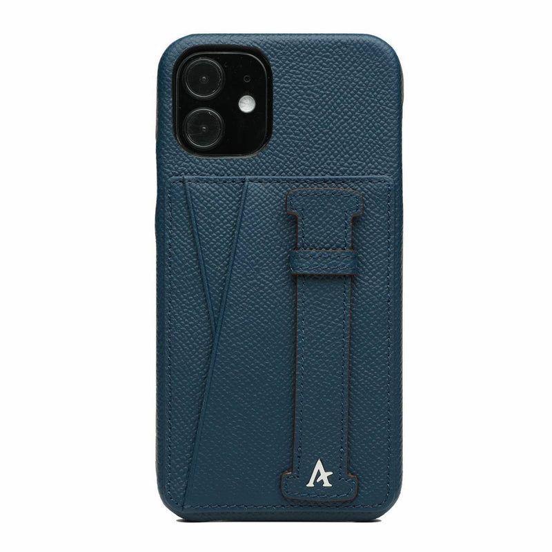 Leather iPhone 12 Mini Card Slot Finger Loop Case - Affluent