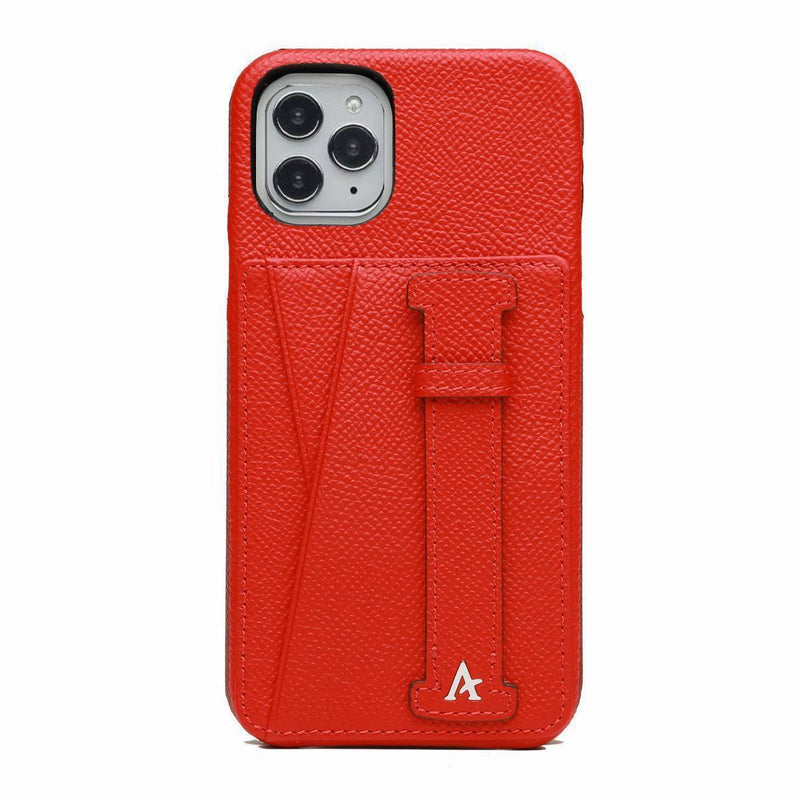 Leather iPhone 11 Pro Card Slot Finger Loop Case - Affluent